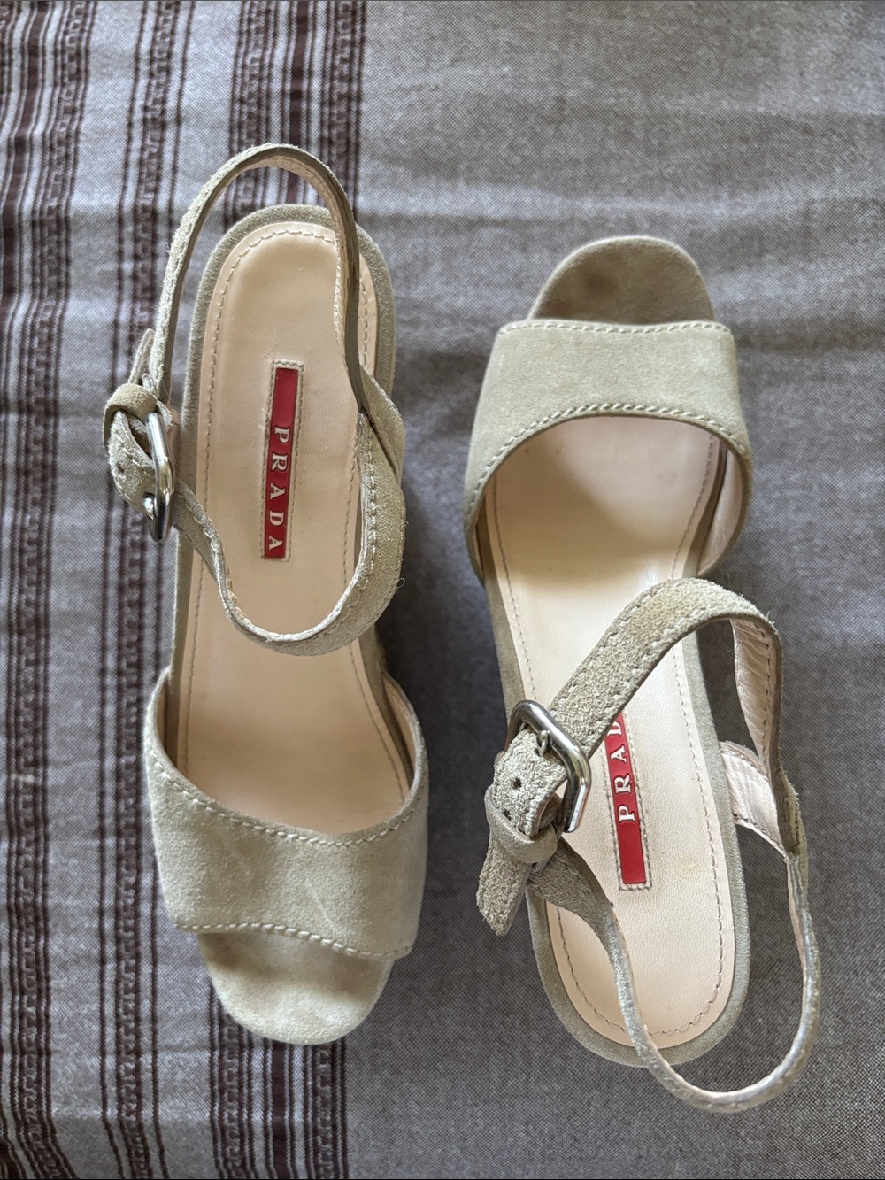 Prada Beige Suede Slingback Sandals